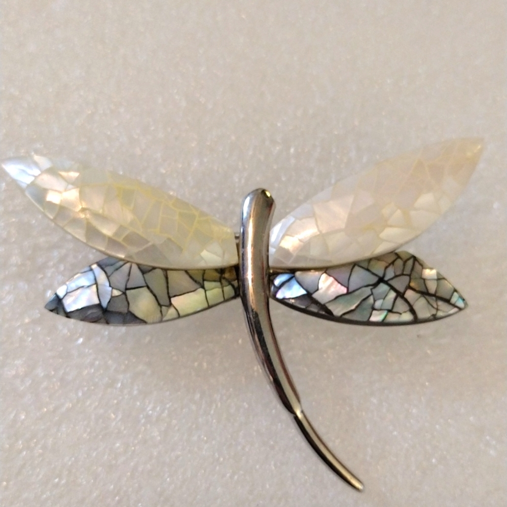 Lc  faux silver dragonfly brooch.